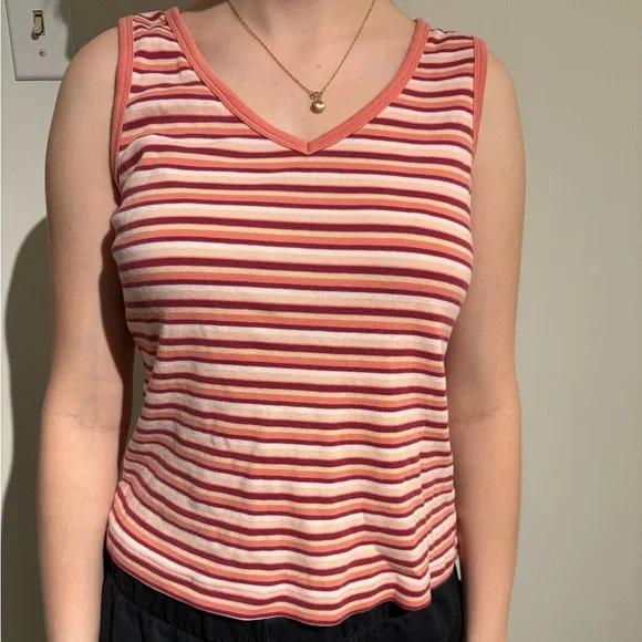 Essentials Striped Pink & Cream Ribbed Tank - Picture 2 of 3